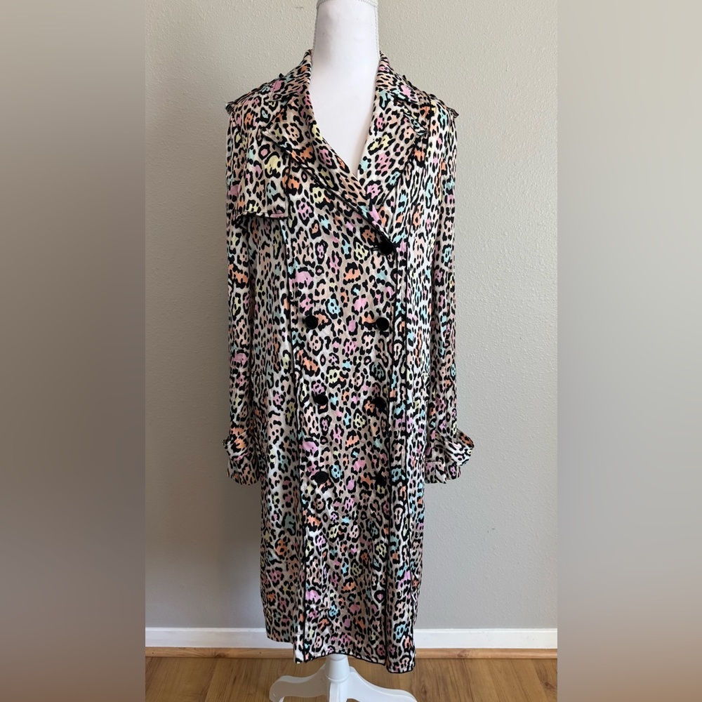 BCBGMAXAZRIA "Papaya"‎ Leopard Print Trench Coat - XS